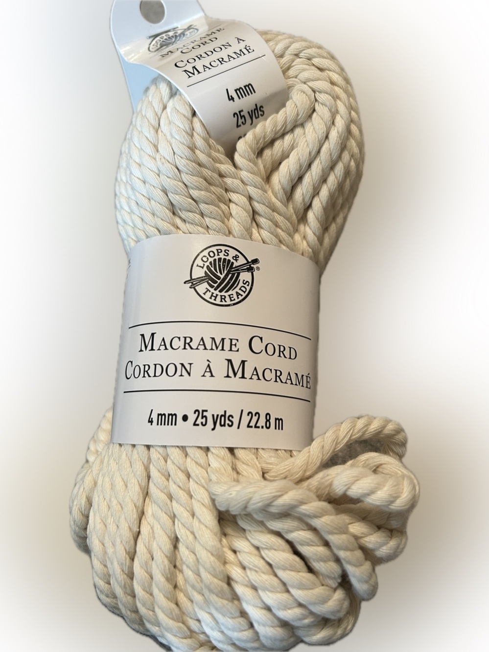 NWT Loops & Threads Macrame Cord 4mm in Natural Cream